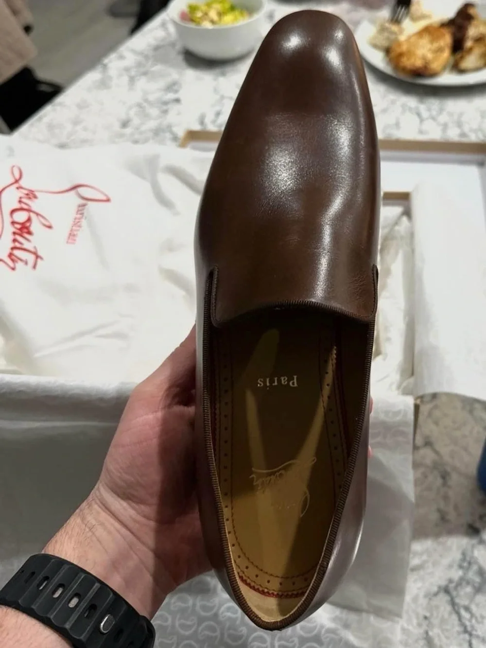 Christian Louboutin Brown Leather Men’s Slip-On Loafers with Red Sole